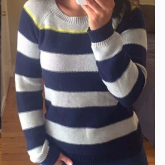 Merona Navy Gray Yellow Stripe Long Sleeve Pullover Sweater Large - Picture 9 of 10